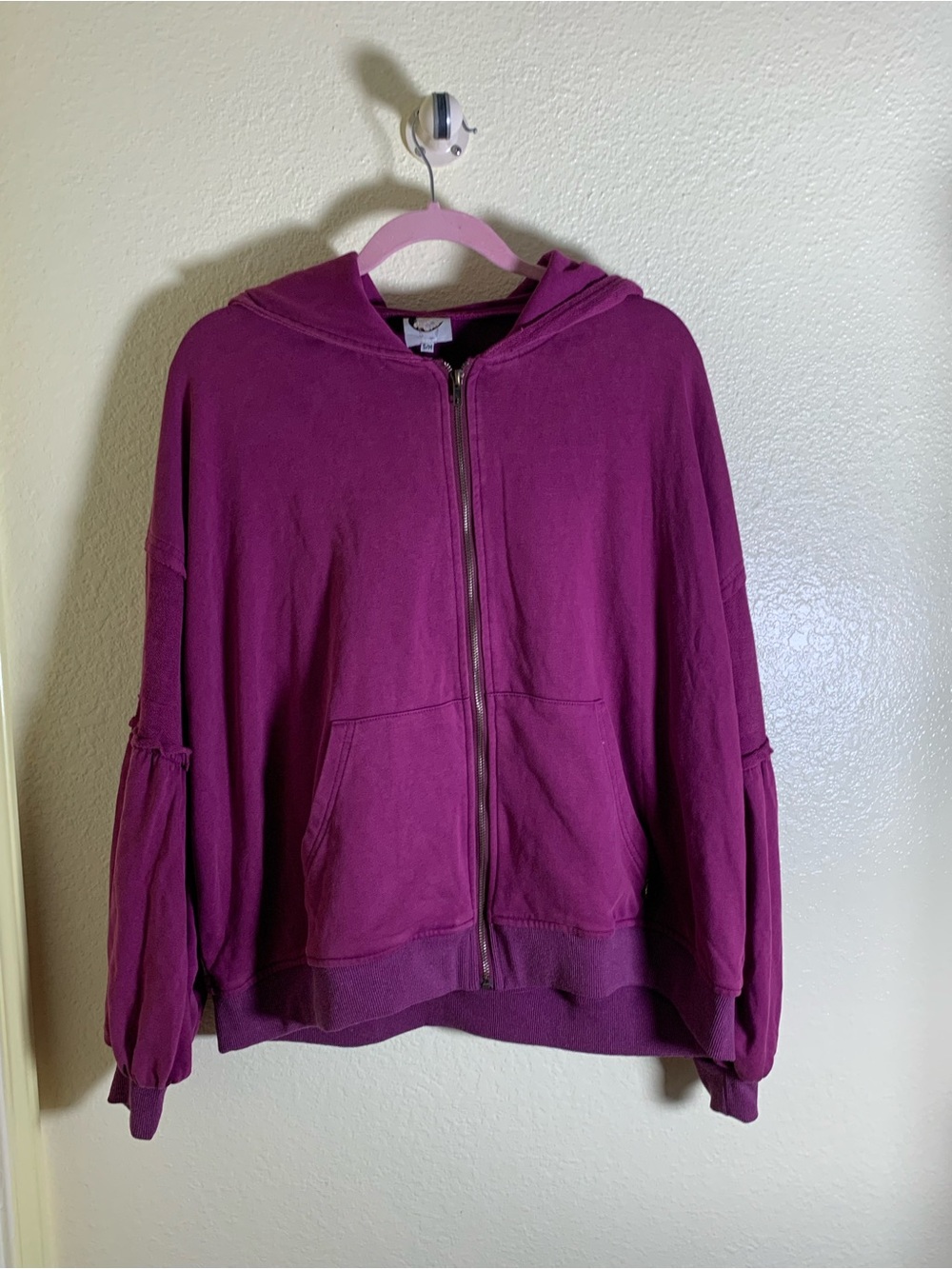 NWOT Women's Zip-Up Hooded Bomber Jacket in Plum, Size S/M